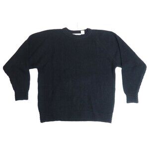 VINTAGE WOMEN'S BLACK RIBBED PULLOVER SWEATER - ALISON CRAIG - SIZE L
